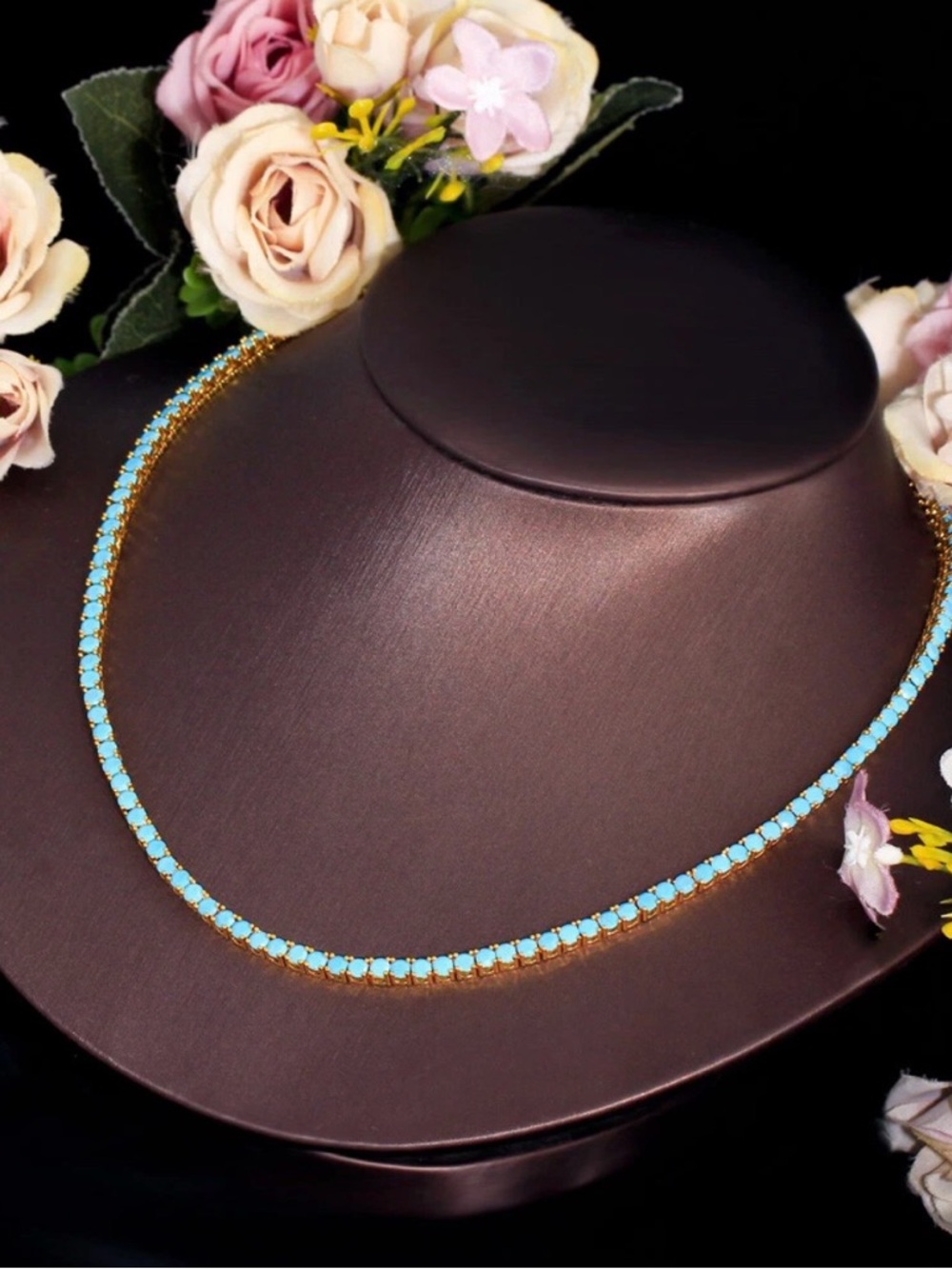 Gold Chain Necklace with Turquoise Stones - Women's Jewelry